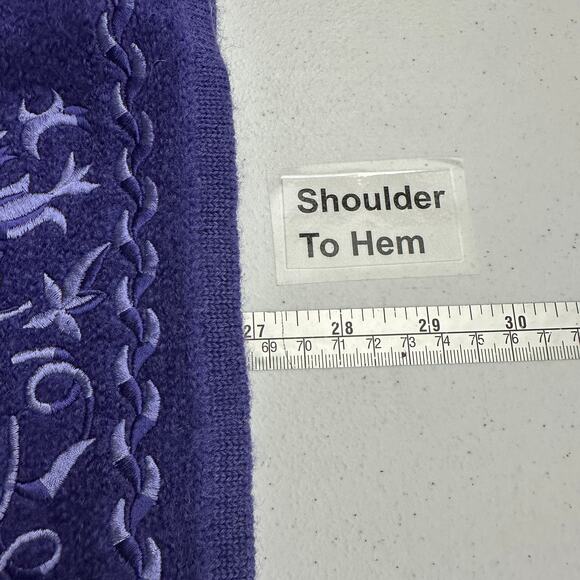 Linea by Louis Dell Olio Women Cardigan Size M Wool Purple Embroidered Folk FLAW - Picture 7 of 8